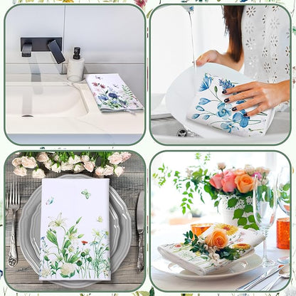 Geyoga 6 Pcs Spring Floral Kitchen Towels Flamingo Dish Hand Towels Sunflower