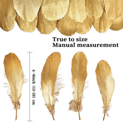 FeelfunFeather 120pcs Gold Goose Feathers 6-8 Inch 15-20cm Decorative Natural Goose Nagoire Feather Bulk for DIY Crafts Cosplay Wedding Party Christmas Halloween Home Decoration