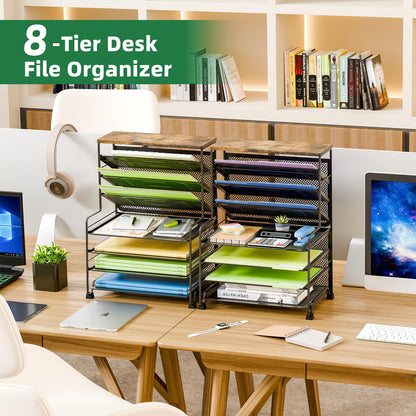 Simple Trending 8-Tier Desk File Organizer for Office, Home or School, Black