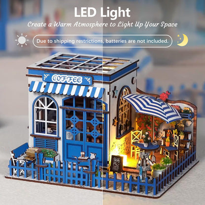 Hallisun DIY Miniature House Building Kits, Japanese Restaurant and Coffee Shop 3D Wooden Dollhouse Toys, Birthday Christmas Festival Gift for Teens Adults