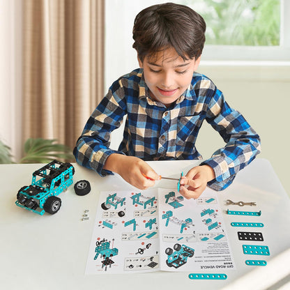 Jixin Xyzhi Buildable 3D Metal Engineering Kit 194-Piece STEM Set for Ages 8-16 Develops Logic Skills DIY Project Ideal Gift for Kids (Blue)
