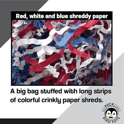 1655 USA Crinkle Paper Foraging Fill - 4oz Red White and Blue Shredded Crinkle Paper Filler - Bird Nesting - Safe Shreddable Enrichment for Parakeets, Cockatiels, Conures, African Greys & Macaws