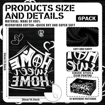 Breling Set of 6 Kitchen Towels Modern Minimalist Dish Towel Black Bathroom