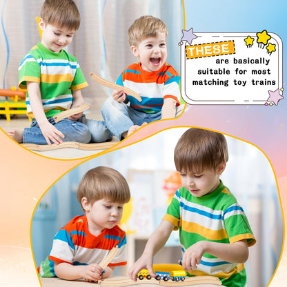 16 Pack Wooden Train Ascending Descending Tracks Wood Track Pieces Hardwood Train Track Expansion Packs Compatible with All Major Wooden Railways