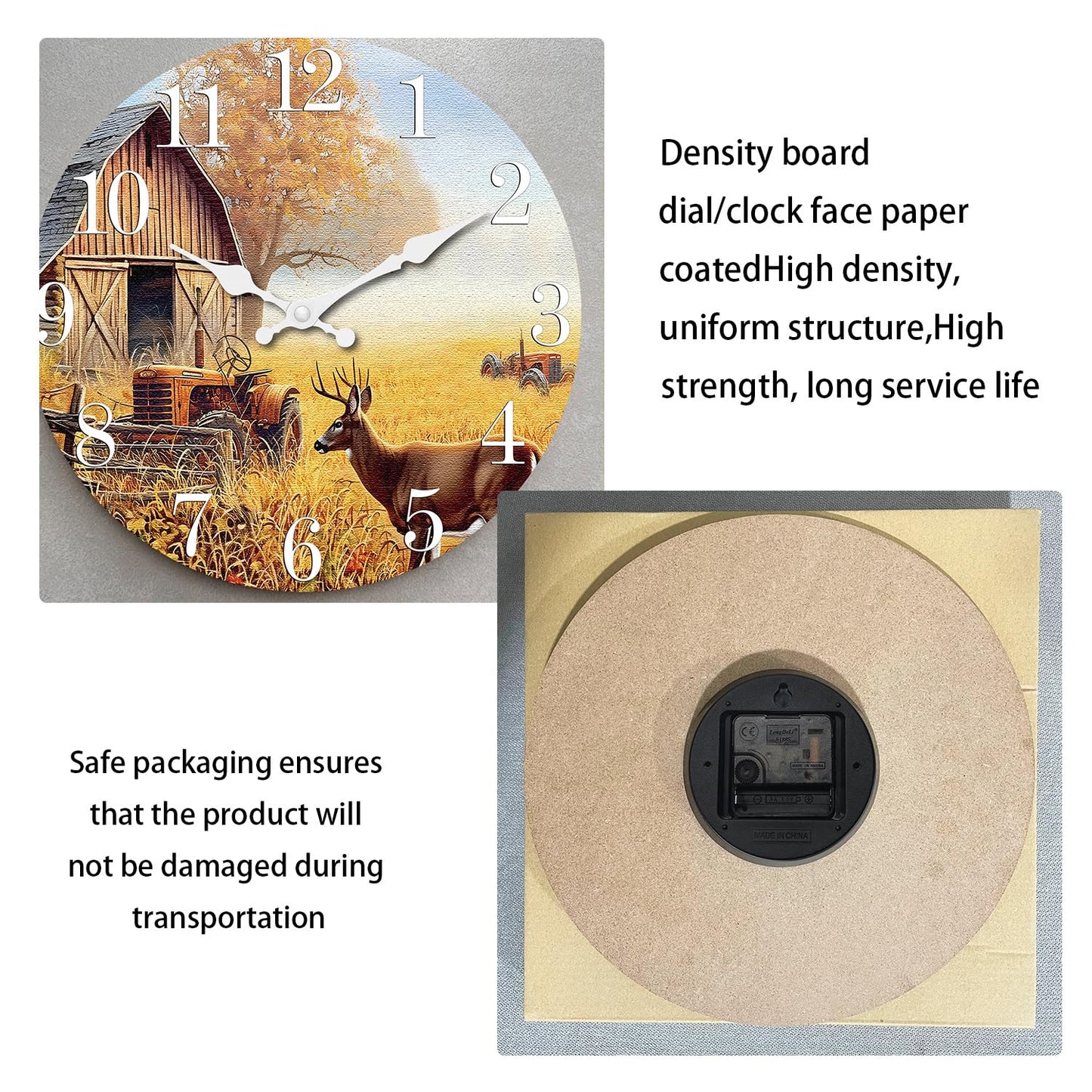 XNM Rustic Wooden Decorative Wall Clocks Battery Operated 16 Inch Farmhouse Natural Landscape Wall Clock for Living Room Farm Deer Silent Wall Clock Non Ticking