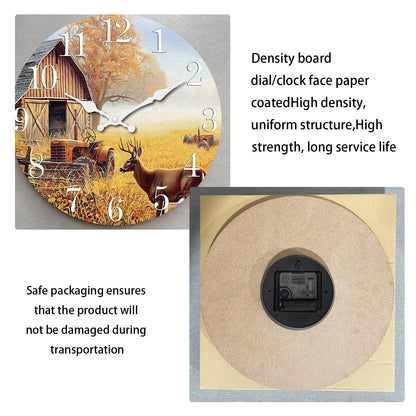 XNM Rustic Wooden Decorative Wall Clocks Battery Operated 16 Inch Farmhouse Natural Landscape Wall Clock for Living Room Farm Deer Silent Wall Clock Non Ticking