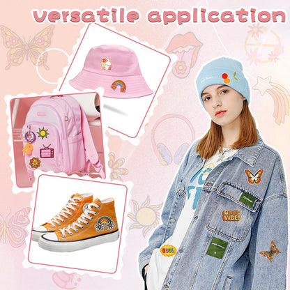 AUGSUN 60pcs Hippie Embroidered Patches Random Assorted Styles Hippie Theme Iron on Patches for Girls, Wonmen DIY Sew Applique Repair Patch Cute Sew on Patches for Backpacks Pants Clothes Jeans