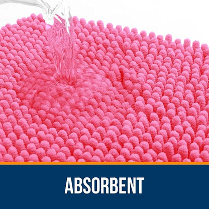 OLANLY Small Bathroom Rugs 24x16, Extra Soft Absorbent Chenille Bath Rugs, Rubber Backing Quick Dry, Machine Washable Bath Mats for Bathroom Floor, Tub and Shower, Home Decor Accessories, Hot Pink