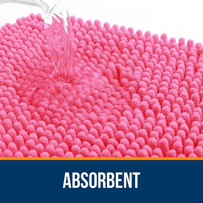OLANLY Bathroom Runner Rugs 47x24, Soft Absorbent Chenille Bath Rugs, Rubber Backing Quick Dry, Machine Washable Long Bath Mats for Bathroom Floor, Tub and Shower, Home Decor Accessories, Hot Pink