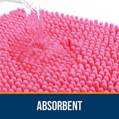 OLANLY Bathroom Runner Rugs 44x24, Soft Absorbent Chenille Bath Rugs, Rubber Backing Quick Dry, Machine Washable Long Bath Mats for Bathroom Floor, Tub and Shower, Home Decor Accessories, Hot Pink