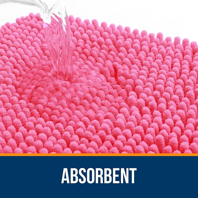 OLANLY Bathroom Runner Rugs 47x20, Soft Absorbent Chenille Bath Rugs, Rubber Backing Quick Dry, Machine Washable Long Bath Mats for Bathroom Floor, Tub and Shower, Home Decor Accessories, Hot Pink