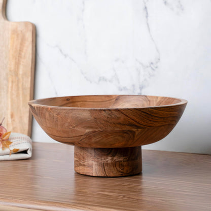 Luxe Designs Wooden Footed Bowl Handcrafted Decorative Fruit Bowl with Elegant Footed Base for Dining, Serving, and Home Décor – Perfect for Fruits, Snacks, and Centerpiece Display
