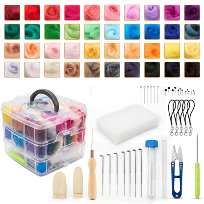DF DUALFERV Needle Felting Kit with 40 Colors of Premium Felting Wool - Fluffy, Textured Wool Roving with Strong Plasticity for Felted Animal