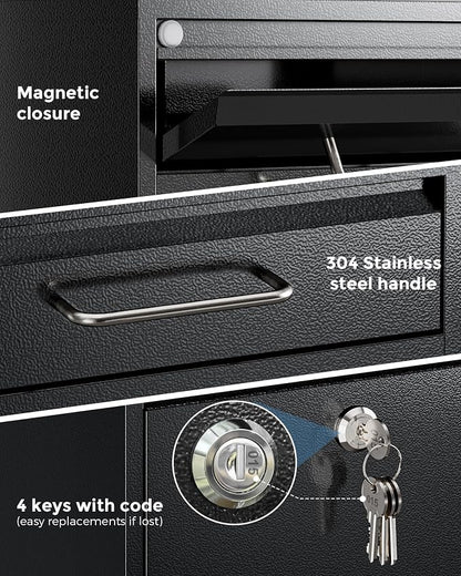 LAND·VOI Large Capacity Mailbox for Outside, Heavy Duty Rustproof, Locking Mailbox, 4 Replaceable Keys, Weatherproof Wall Mounted Mailbox for Residential & Apartment, 15.4"×11.8"×4.7", Black, Large