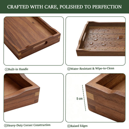 Plusinthebox Acacia Wood Serving Tray with Handles, Rectangular Wooden Ottoman Tray for Coffee Table, Breakfast in Bed, Drinks, Kitchen Countertop and Home Decor