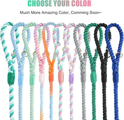 Dog Leash 5 FT Handmade Braided Cotton Rope Leashes for Small Medium and Large Dogs, New Golden Heavy Duty Metal Clasp, Cherry Blossom Pink