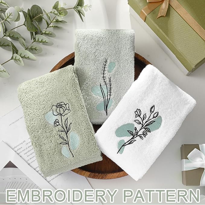 Abstract Botanical Hand Towels Boho Sage Green Botanical Bathroom Decor 14x29