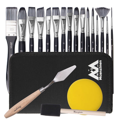 Mcenzinen 20 Pcs Paint Brushes, Professional Acrylic Paint Brush Set Artists Complete Range of Sizes with Palette Knife & Canvas Bag for Acrylic, Oil, Watercolor, Gouache