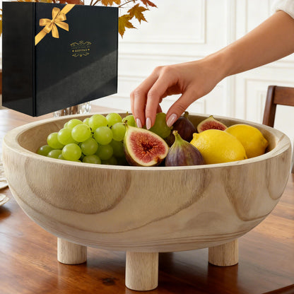 Premium 11" Handcrafted Large Wooden Fruit,Dough,Salad/key Bowl-Wooden Decorative Serving Bowl-Modern Farmhouse Kitchen Counter Centerpiece/Table/Dining Room Entryway Key Catcher-Wedding|Birthday Gift