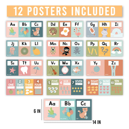 Hadley Designs Alphabet for Classroom Wall Decor - ABC Posters for Classroom Wall Chart Preschool & Kindergarten, ABC Letters & Number Line Elementary, Alphabet Cards, Boho Classroom Decor