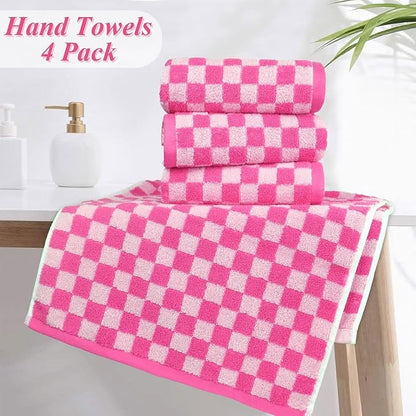 Jacquotha Pink Hand Towels 4 Pack, Cotton Decorative Bathroom Hand Towel &