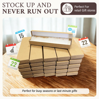 RJ Displays 25 Pack Cotton Filled Cardboard Paper Jewelry Bracelet, Watch, Necklace, Jewelry Set, Gift Retail Packaging (Brown, 8" x 2" x 1")