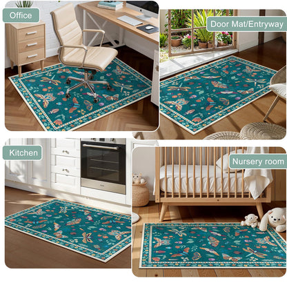 Anidaroel 36"x48" Office Chair Mat for Hardwood Floor, Anti-Slip Floor Mat for Office Chairs, Insect Print Office Rugs for Rolling Chairs, Low Pile Dark Green Desk Chair Mats for Hardwood