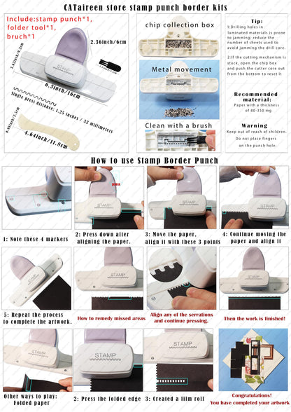Postage Stamp Border Puncher with Scrapbooking Paper Folder Tool Card Making Supplies Kits Film Strips Cutter Hole Punch Crafting Journaling Scrapbook Materials Junk Journal DIY Kit