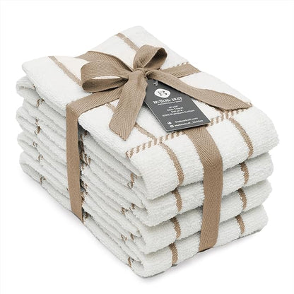 100% Cotton Terry Dish Towels, 4 Pack Checks, 16 x26 Inches, Super Soft and