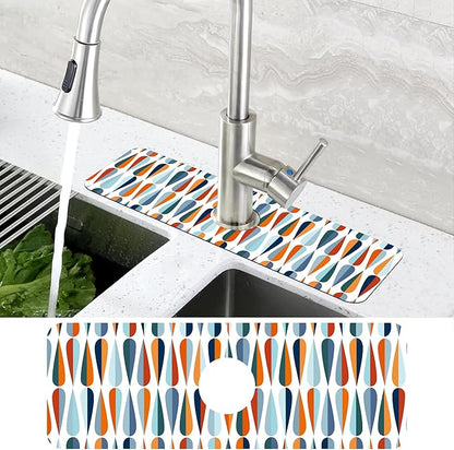 Mid-Century Drop Shapes Kitchen Sink Splash Guard Mat Absorbent Fast Drying Mat