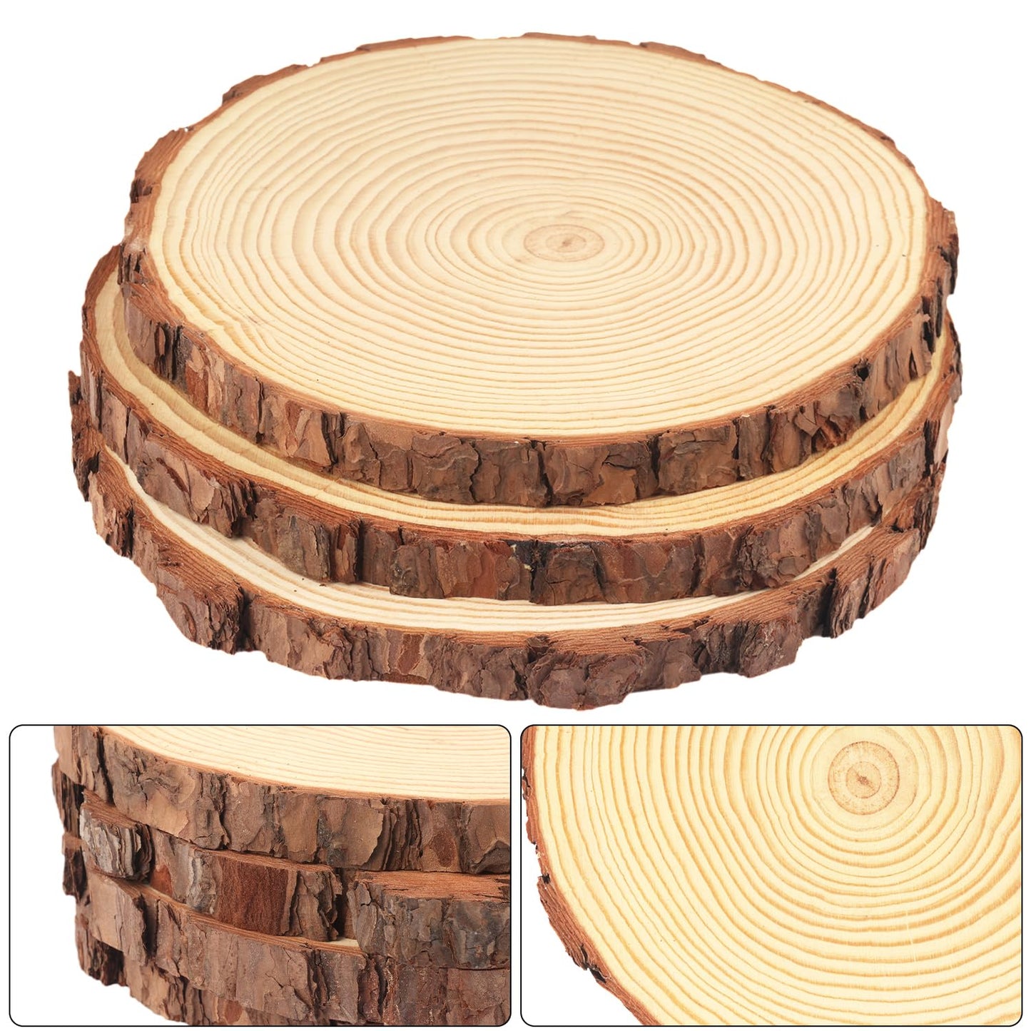 8 PCS 8-9 Inch Natural Wood Slices, Unfinished Pine Wood Circles with Barks for Coasters, DIY Crafts, Christmas Rustic Wedding Ornaments and Centerpieces,by GNIEMCKIN.