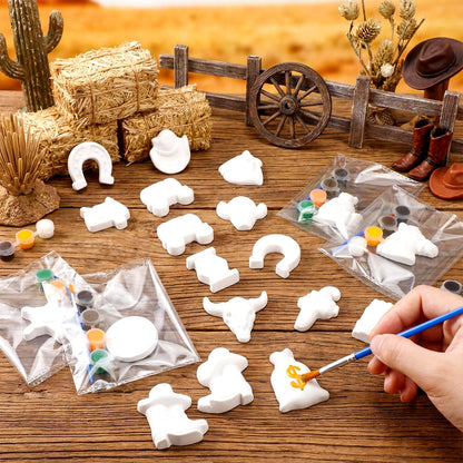 Simgoing 20 Set Cowboy Ceramics to Paint Ready to Paint Your Own Ceramic Cowboy DIY Western Paintable Statues Craft with Brush Palette for Adult Western Table Centerpieces Decorations