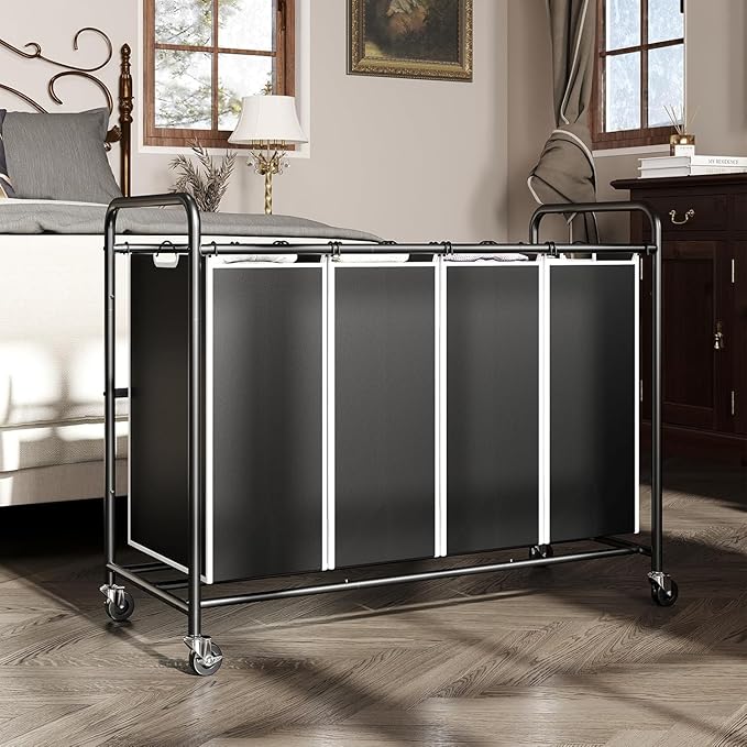 ROMOON Laundry Hamper Sorter Cart: 4-Section Organizer