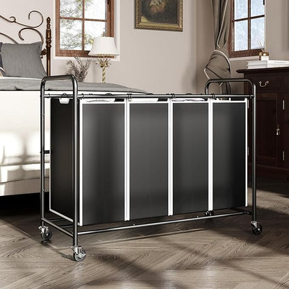 ROMOON Laundry Hamper Sorter Cart: 4-Section Organizer