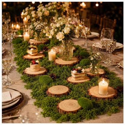 Fbidfoll 10 Wood Slices with Faux Moss, Moss Table Decor Centerpiece Kit