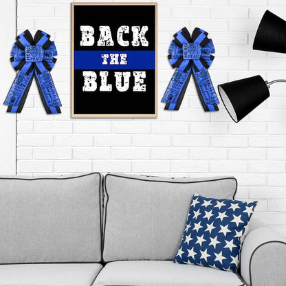 2 Rolls 20 Yards Police Support Wired Edge Ribbon, 2.5"Blue Black Stripe Police Badge Burlap Ribbon Memorial Day Patriotic Ribbons for Wreath Bow Making Police Support Decorations Supplies DIY Crafts