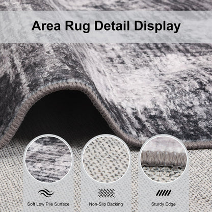 TerradWafs Washable Area Rugs 5x7, Modern Abstract Rug for Living Room, Soft Low Pile Non Slip Rug for Bedroom, Indoor Floor Carpet for Dining Room Farmhouse Nursery Entryway Home Office-Black