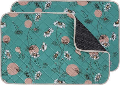 IEUUMLER Washable Pee Pads for Dogs, 2 Pack Non-Slip & Waterproof Pack Whelping Pad, Reusable Washable Puppy Potty Training Pad with Fast Absorbent for Playpen EU007 (Teal Daisy, 24"X18"-2pcs)