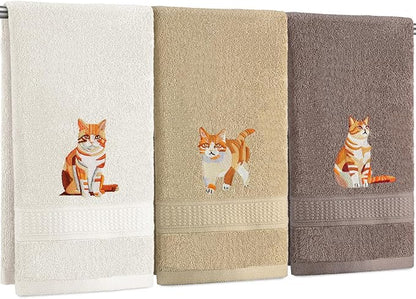 3 Pcs Orange Cat Hand Towels Bathroom Sets Decor Cute Orange Cat Lover Gifts