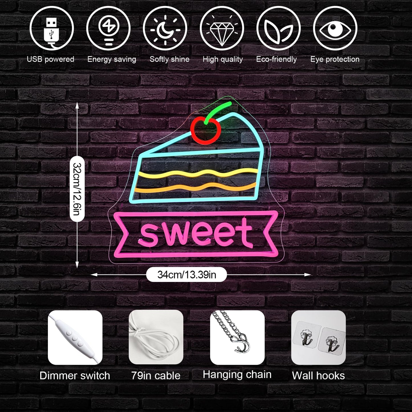 Horseneon Good Food Good Mood Neon LED Sign, Food Neon Signs for Wall Decor, Good Food Good Mood Neon Light with USB Powered for Snack Shop, Restaurant, Fast Food