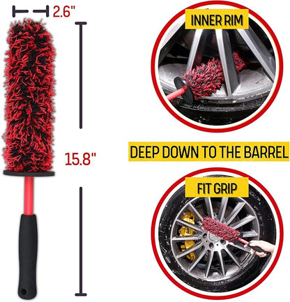 Metal Free Microfiber Wheel Brush Kit- Microfiber Angled Wheel Brush, Long