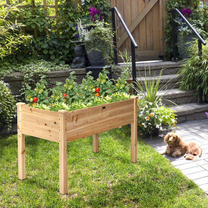 Giantex Raised Garden Bed, Wood Planter Box with Legs, Drain Holes, Elevated Garden Bed for Vegetables, Standing Garden Container Planter Raised Beds for Backyard, Patio, 49" Lx23 Wx30 H