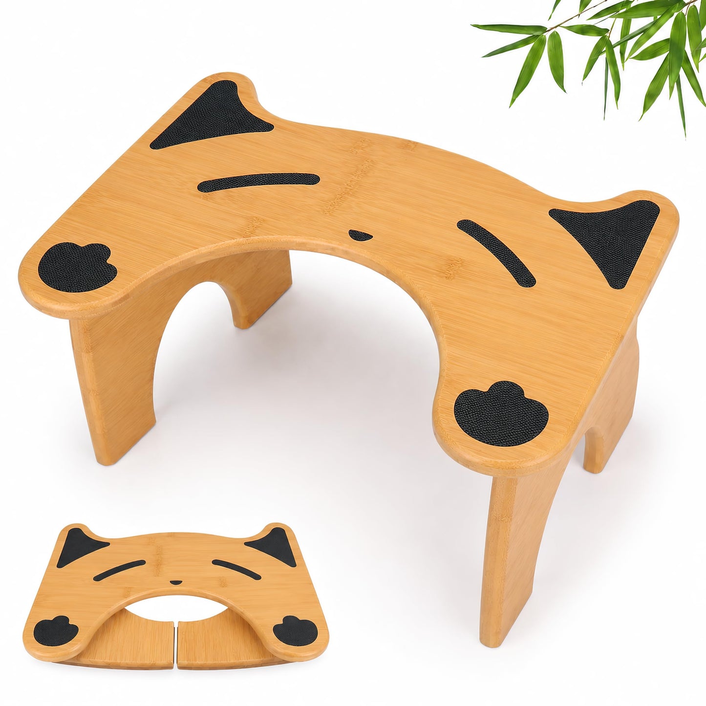 Bamboo Foldable Toilet Stool, 7 Inch Poop Stool for Adults, Non-Slip Squatting Bathroom Stool, Space Saving Potty Stool for Standard Toilets