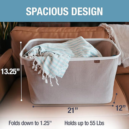 CleverMade Collapsible Laundry Basket LUXE 2 Pack – 60L Foldable Cotton Blend