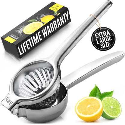 Zulay Lemon Squeezer Stainless Steel with Premium Heavy Duty Solid Metal Squeezer Bowl (Black Grip, Large)