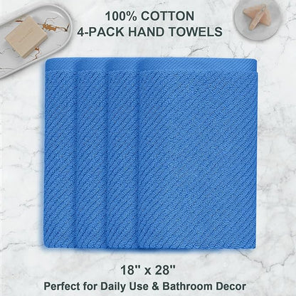 VOOVA & MOVAS Blue Hand Towels for Bathroom, 4 Pack Large 18"x28"