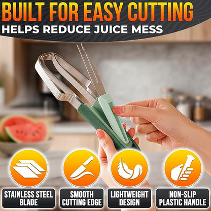 3-in-1 Watermelon Slicer Tool — Stainless Steel Portable, Mess-Free Multi-Use Kitchen Gadget for Summer Picnic, BBQ, Pool Party, Family Hosting, Hostess Gift — Watermelon Cutter Slicer Tool Kit