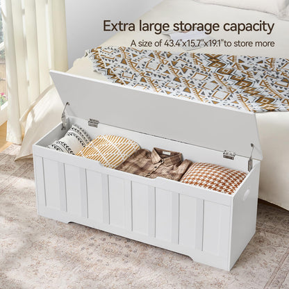 VANKILEY 47.2" Storage Chest Extra Large,Storage Trunk with 2 Safety Hinges,Wooden Storage Bench,Shoe Bench,47.2x15.7x19.1 Inch,Easy Assembly,Storage Bench for Bedroom,Living Room,entryway(White).