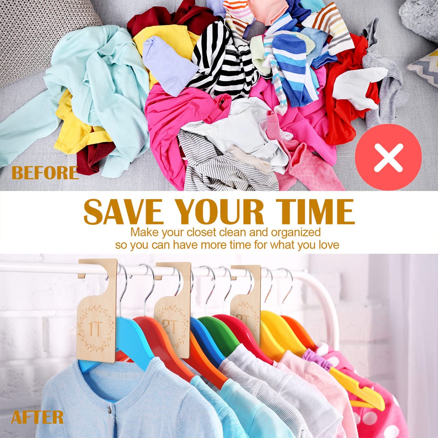 Patelai 7 Pcs Wooden Baby Closet Dividers for Clothes Organizer 1T to 7T Hanger Closet Dividers Nursery Organization for Home Baby Kids Newborn Infant Clothes(Wood)