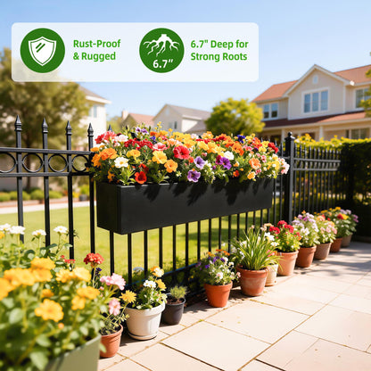 TISUWING 2 Pack Metal Railing Planter Box, 30 Inch Balcony Planters with Adjustable Brackets, Large Hanging Planters for Outdoor Fence Deck